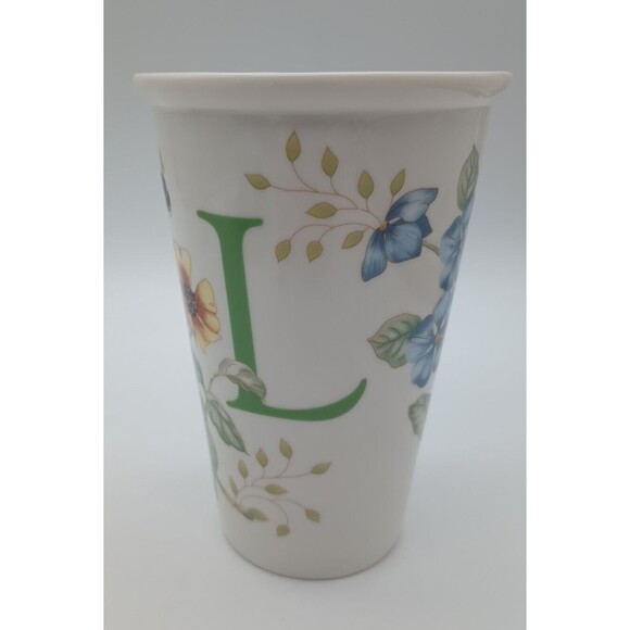 Lenox Butterfly Meadow Monogram L 5.25" Ceramic Travel Mug Botanical Bee NO LID - Picture 5 of 10